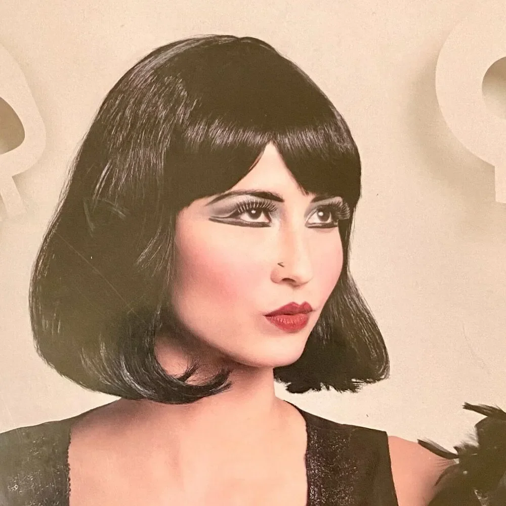 Halloween Costume Black Wig Bob Witch Goth Wig Dancer Flapper Gatsby Bangs NEW